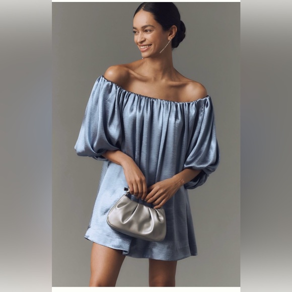 Anthropologie Mare Mare Puff Sleeve Shine Mini Dress - Picture 1 of 6